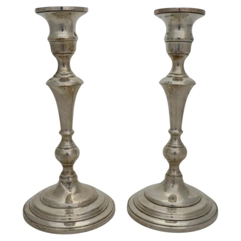 Pair Weighted Sterling Silver Baluster Stem Candlesticks: Pair Weighted Sterling Silver Baluster Stem Candlesticks. Measures - 9"H x 4.25"W x 1.25"D. *** OPTIONAL IN-HOUSE SHIPPING & DELIVERY - While onsite retrieval is always welcome at no charge, IN-HOUSE 