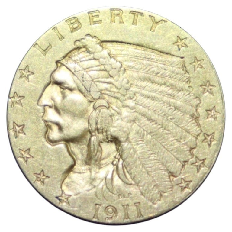 Gold $2.50 Indian Head/Eagle Coin C1911: Gold $2.50 Indian Head/Eagle Coin C1911. Measures - .75"W x .75"D. *** OPTIONAL IN-HOUSE SHIPPING & DELIVERY - While onsite retrieval is always welcome at no charge, IN-HOUSE SHIPPING & DELIVERY for t
