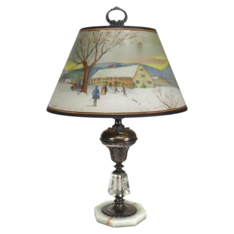 Pairpoint Reverse Painted Table Lamp With Metal Chipped Ice Base C1920 (1 of 20)