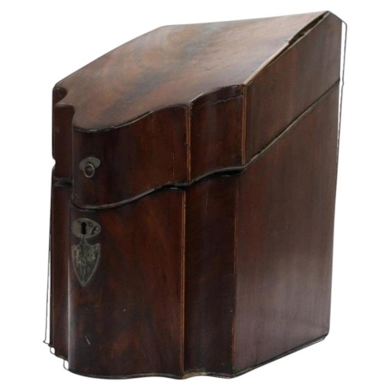 Mahogany Serpentine Knife Storage Box With Marquetry Inlay 19thC (1 of 6)