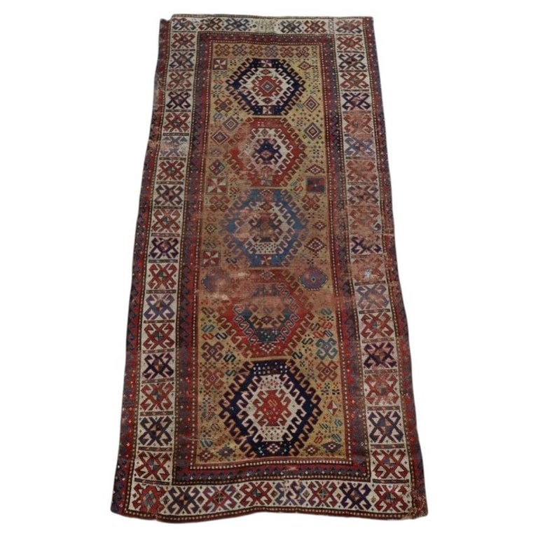 Antique Caucasian Kazak Persian 110.75"x51.5" Wool Farci Signed Rug Runner C1900: Antique Caucasian Kazak Persian 110.75"x51.5" Wool Farci Signed Rug Runner C1900. *** OPTIONAL IN-HOUSE SHIPPING & DELIVERY - While onsite retrieval is always welcome at no charge, IN-HOUSE SHIPPING &