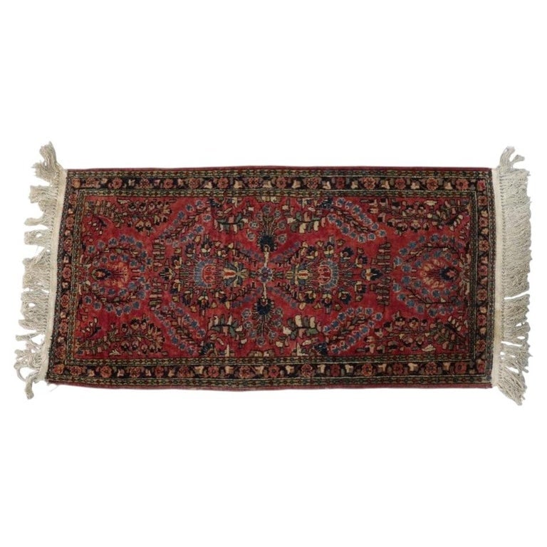 Antique Sarouk Oriental 50"x25" Wool Throw Rug C1930: Antique Sarouk Oriental 50"x25" Wool Throw Rug C1930. 50.75"L x 25.25". *** OPTIONAL IN-HOUSE SHIPPING & DELIVERY - While onsite retrieval is always welcome at no charge, IN-HOUSE SHIPPING & DELIVERY 