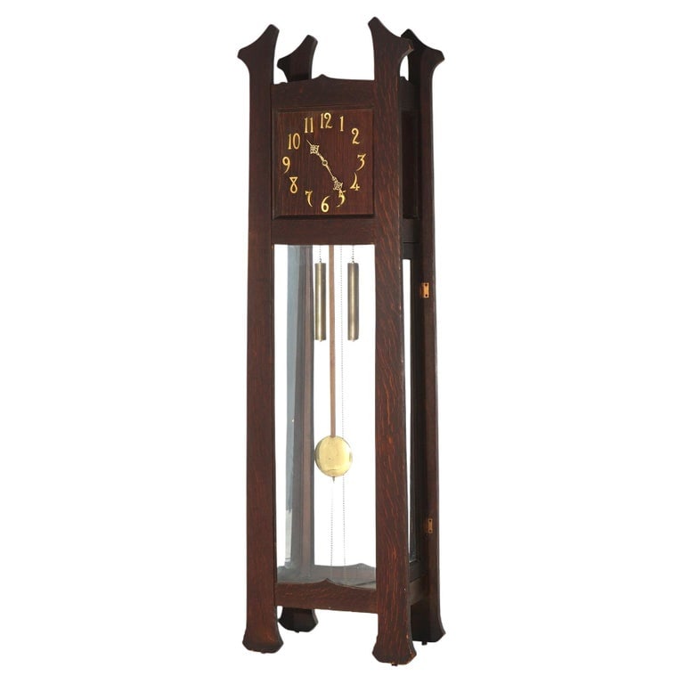 Arts & Crafts Mission Stickley School Oak Grandfather Clock C1910 (1 of 18)