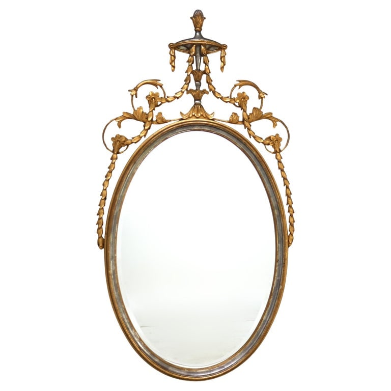 Antique Oversized 52" French Giltwood Wall Mirror with Silver Embellishments C1930 (1 of 8)