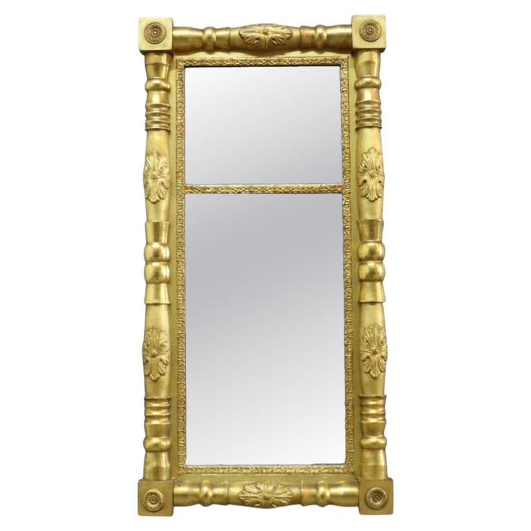 Antique American Empire Classical 39" First Finish Gilt Wood Mirror C1840 (1 of 9)