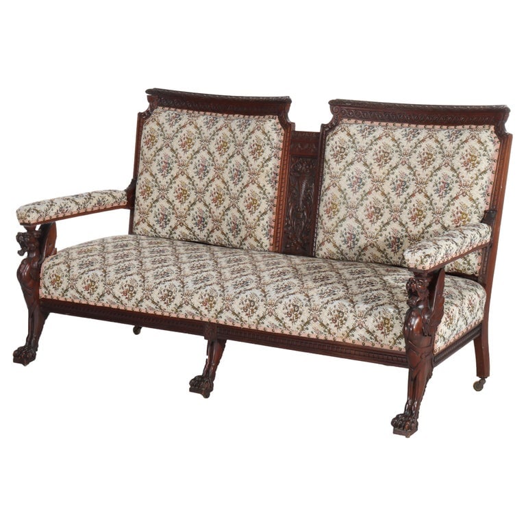 Horner Figural Carved Mahogany Splayed Leg Tapestry & Griffin Sofa C1900 (1 of 14)