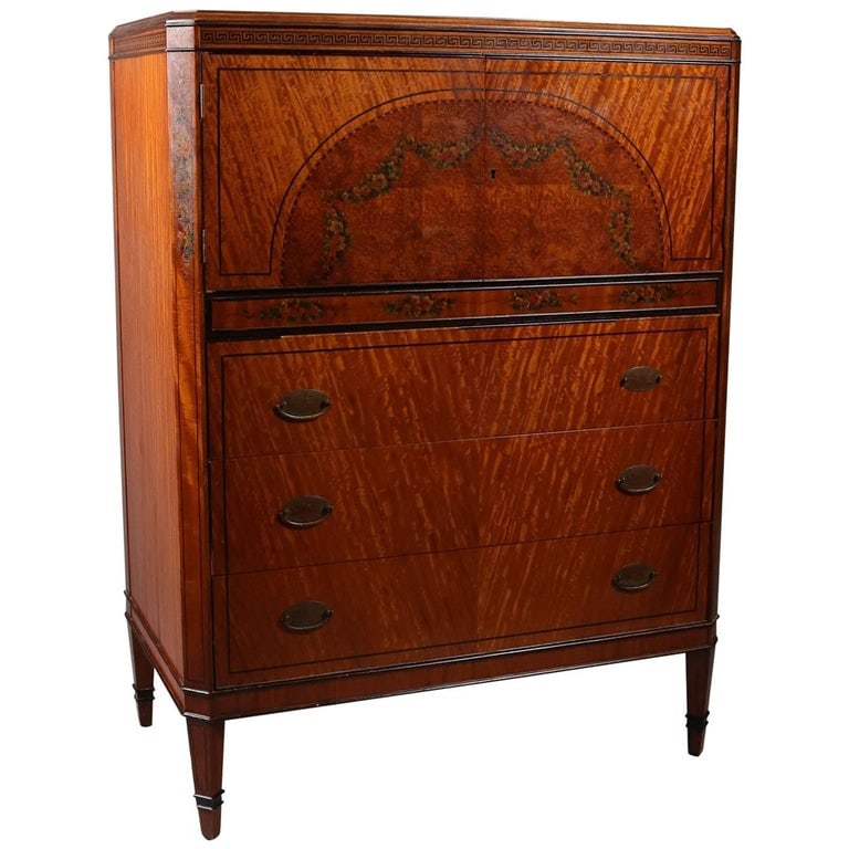 Adam Style Painted & Ebonized Satinwood & Bronze High Chest C1900 (1 of 10)