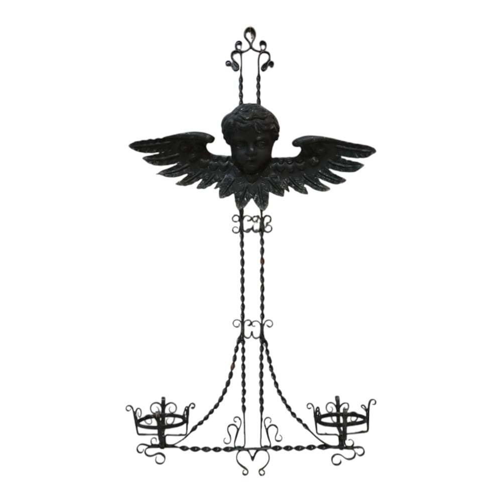 Figural Cherub Wrought Iron Hanging Garden Planter C1920 (1 of 7)