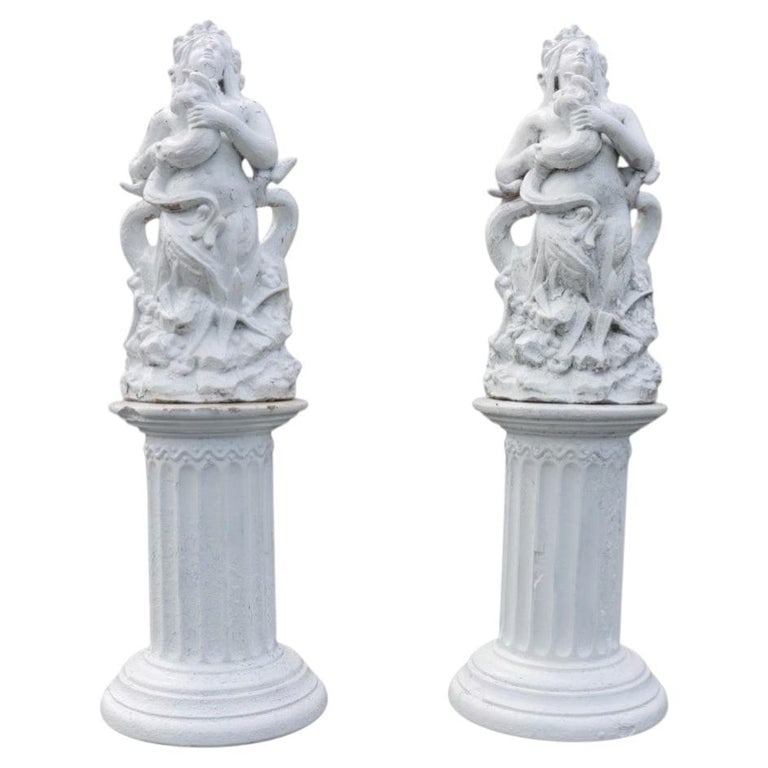 Pair Classical Figural Terra Cotta Sculptures On Stands C1890 (1 of 6)