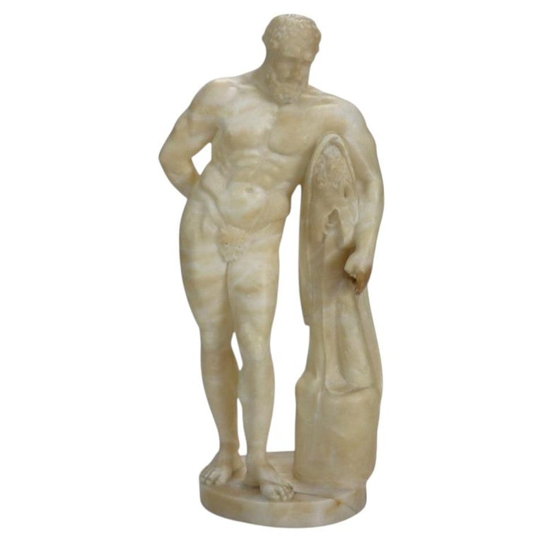 Roman-Greco 13" Alabaster Sculpture After Glykon’s Farnese Hercules C1900: Antique Greco-Roman Alabaster Sculpture After Glykon’s Farnese Hercules “Weary Hercules” Unsigned C1900. Measures - 12.75"H x 6"W x 4.75"D. *** OPTIONAL IN-HOUSE SHIPPING & DELIVERY - While 