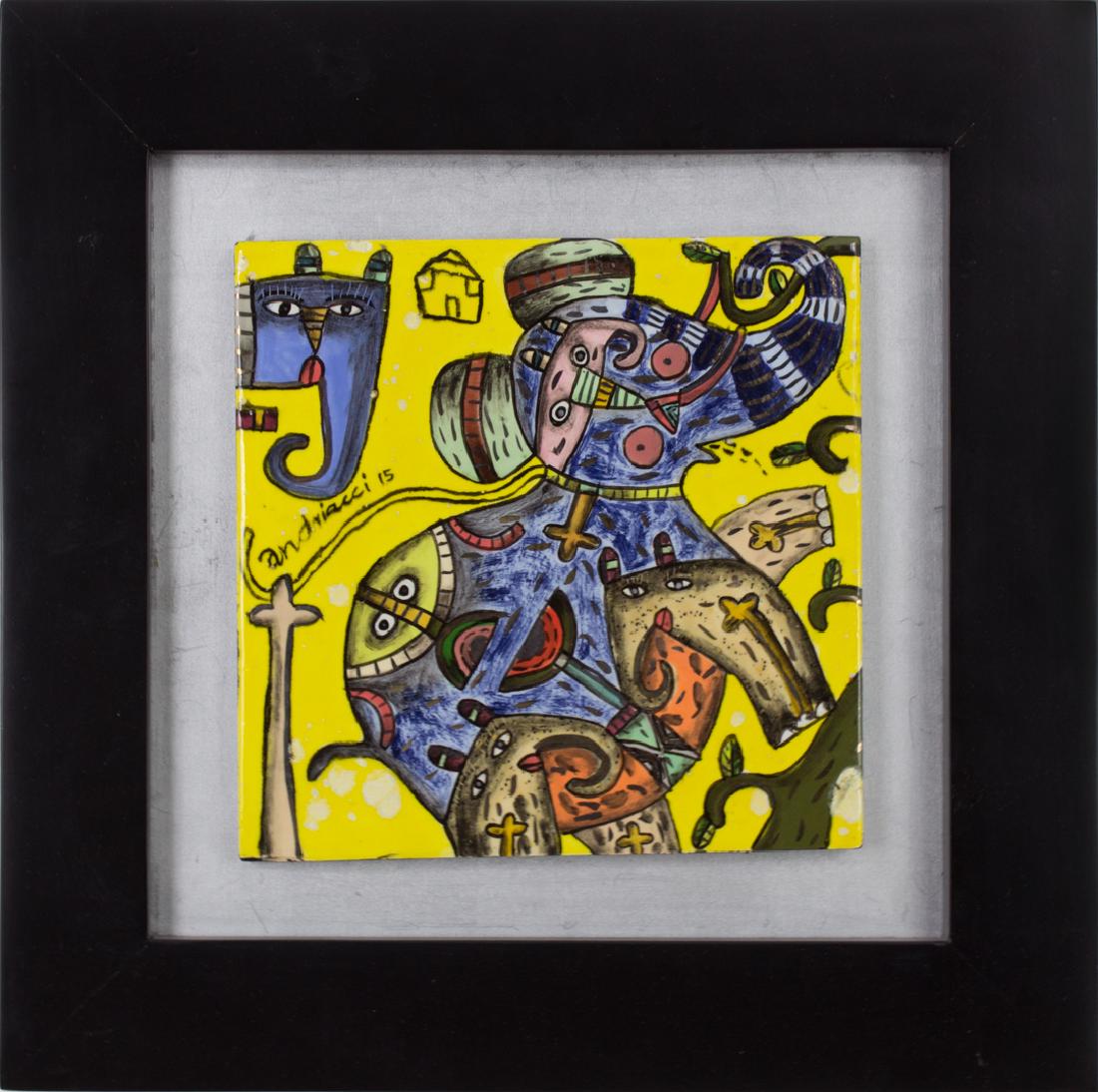 Fernando Andriacci - Elephant: Ceramic sculpture 20 x 20 cm Framed: 35 x 35 cm