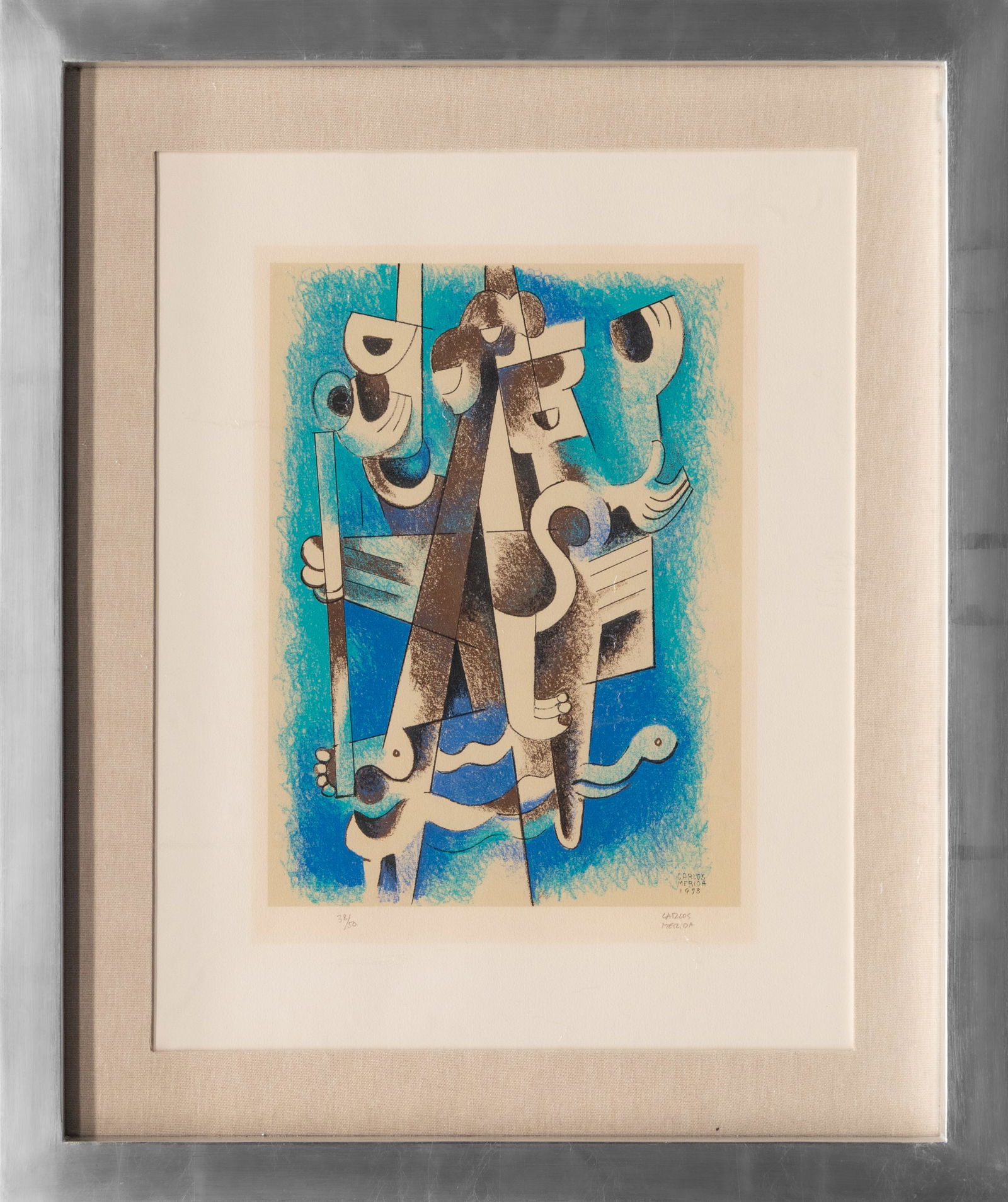 Carlos Merida, CANTO AL LIBRO SAGRADO: Screen printing on paper signed and numbered in pencil with certificate of authenticity. 28.3 x 24.8 in (with frame). This lot is located in Queretaro, Mexico