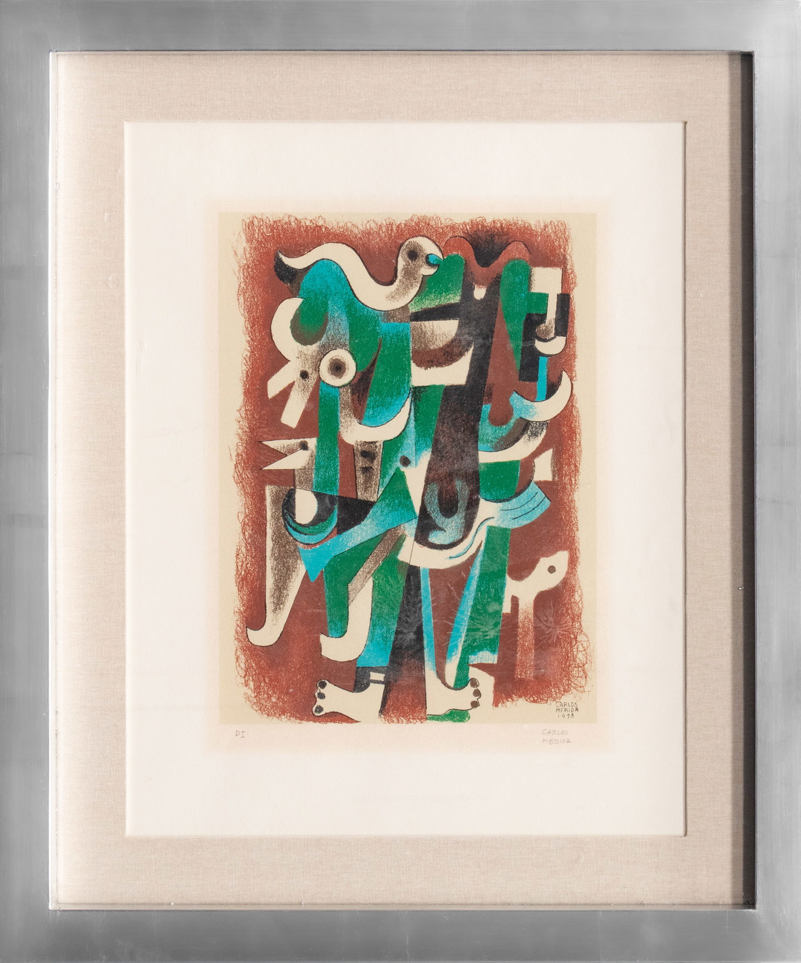 Carlos Merida, ABSTRACCION AMERICANA: Screen printing on paper signed and numbered with certificate of authenticity. 28.3 x 24.8 in (with frame). This lot is located in Queretaro, Mexico