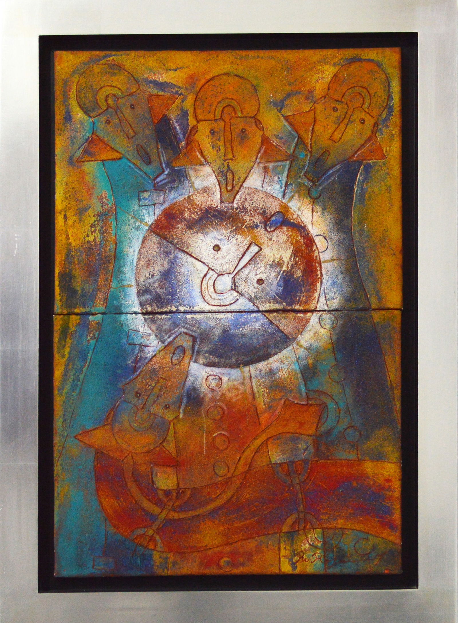 Rolando Rojas, TRES CARAS: Oleo y arena sobre lienzo firmado con certificado de autenticidad. 85 x 59 cm (con marco). Este lote se encuentra en Queretaro, Mx