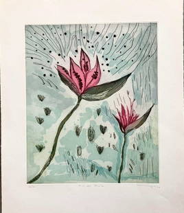 Magali Lara, AVES DEL PARAISO, 1995: Grabado sobre papel firmado y numerado 86/100 con certificado. 48 x 40 cm (sin marco). Este lote se encuentra en Queretaro, Mx, Es parte de una coleccion privada