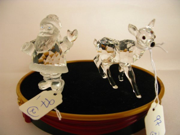 SWAROVSKI FIGURES, SANTA CLAUS AND FAWN: SWAROVSKI FIGURES, SANTA CLAUS AND FAWN. GOOD CONDITION