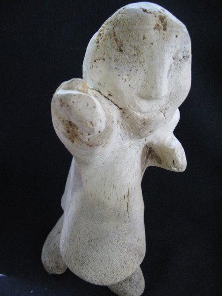 INUIT WHALE BONE FULL FIGURE OF A MAN: INUIT WHALE BONE FULL FIGURE OF A MAN, BAFFIN ISLAND, ORIGIN CLYDE RIVER, 17"H. GOOD CONDITION