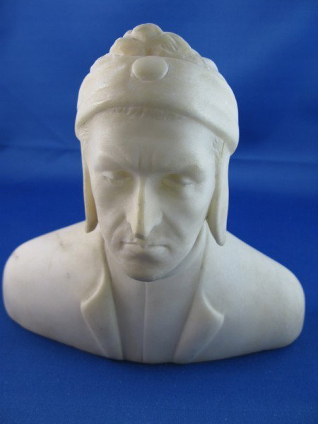 CARRARA MARBLE BUST OF DANTE: CARRARA MARBLE BUST OF DANTE, UNSIGNED, CIRCA 1900, 6 1/2" X 7". CAMPBELL ESTATE