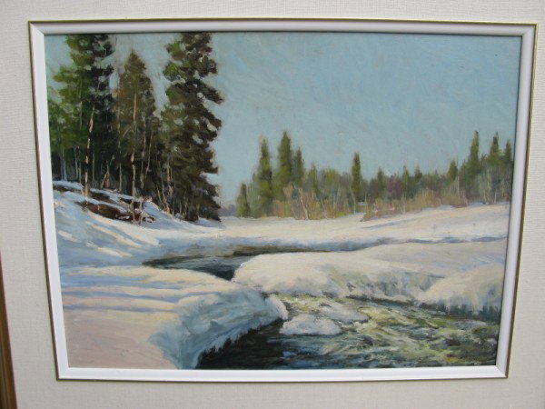 OIL ON PANEL, BRUCE HEGGTVEIT, TITLED "LAURENTIAN S: OIL ON PANEL, BRUCE HEGGTVEIT, TITLED "LAURENTIAN SPRING", 1991, 18" X 24". GOOD CONDITION