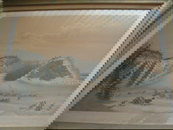 KRIEGHOFF W. SIMPSON LITHOGRAPHER: C. KRIEGHOFF, EARLY LITHOGRAPH TITLED "ICE CONE AT THE FALLS MONTMORENCY" W. SIMPSON LITHOGRAPHER LONDON PUBLISHED FOR THE ACKERMAN, 96 STRAND, DEC 1853, DAY AND SON LITHOGRAPHERS TO THE QUEEN, 16" X 