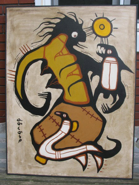 BLAKE DEBASSIGE - ACRYLIC ON CANVAS: (1956-?) "NANABUSH'S WOMAN" 48" X 36"