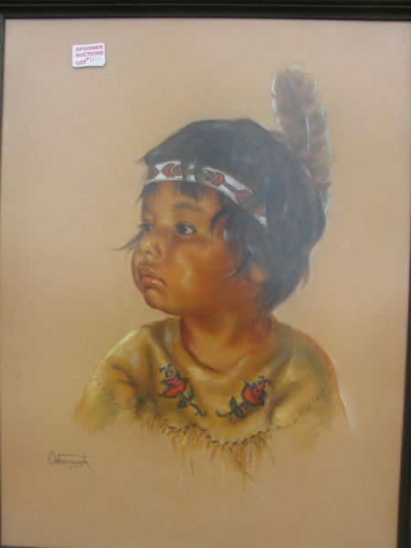 DOROTHY MARIE OXBOROUGH, PASTEL- SIGNED: DEPICTING YOUNG INDIAN BOY IN TRADITIONAL DRESS 24" X 18"