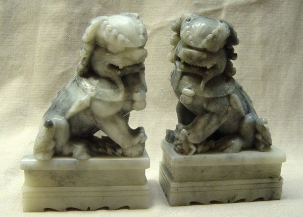 PAIR OF ORIENTAL GRAY JADITE BOOKENDS: ALABASTER BASE