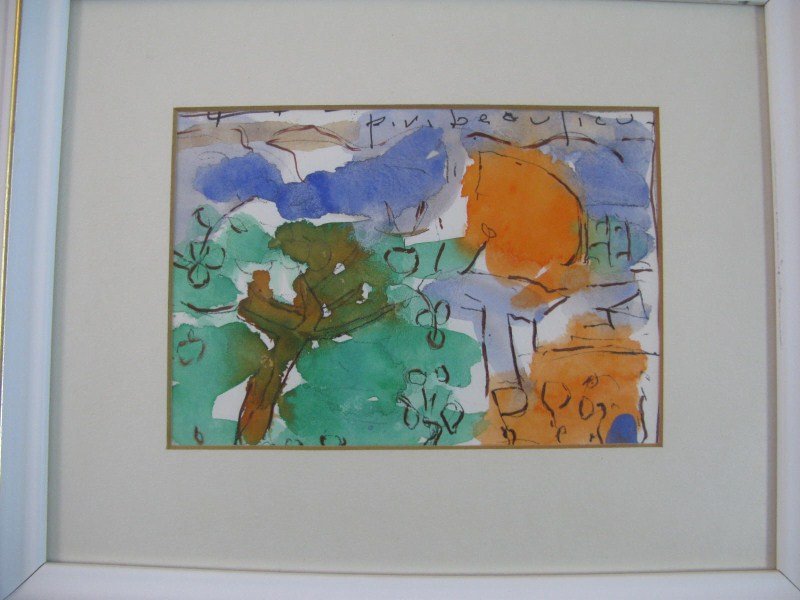 MIXED MEDIA ABSTRACT - PAUL VANIER BEAULIEU: CANADIAN, (1910 - 1996) 5" X 6.5"