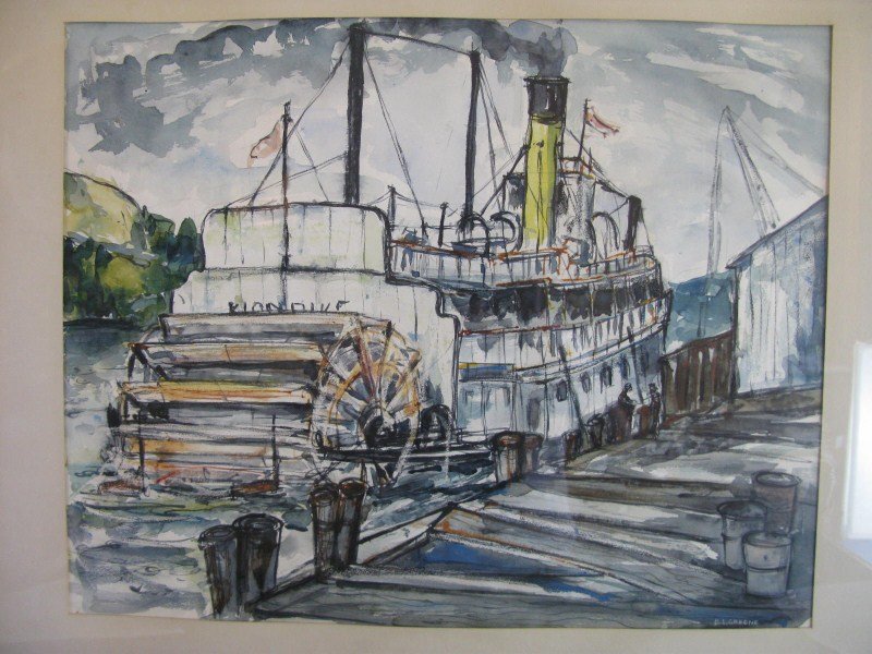 WATERCOLOUR - B.L. GREENE: CANADIAN, "S.S. YUKON 1955" 18" X 22"