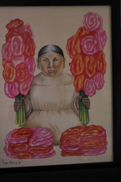 PASTEL - DIEGO RIVERA: MEXICAN (1886-1957), "VENEDORA DE FLORES" 1928, SIGNED AND DATED LOWER LEFT, LETTER OF AUTHENTICITY FROM RUTH MARIA ALVARDO RIVERA, CUSTODIAN OF ESTATE, 22" X 16.5"