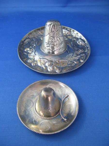 TWO MEXICAN STERLING SOMBREROS: MINOR DENTS, 101.8 GRAMS