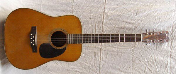 VINTAGE 1976 FENDER F-80-12 ACOUSTIC GUITAR: TWELVE STRING, MISSING SIX TUNERS