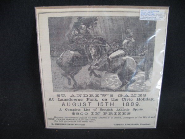 ILLUSTRATION ST. ANDREWS GAMES LANSDOWNE PARK 1888: AUGUST 15TH, 1888 LOCAL OTTAWA INTEREST
