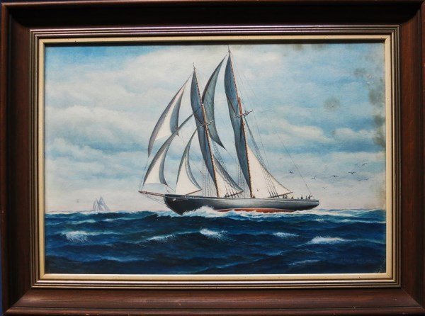 WATERCOLOUR - BRUCE HAY: CANADIAN, NOVA SCOTIA "THE BLUENOSE" 15" X 22"