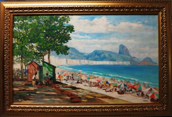 OIL ON CANVAS - ANGELO CANNONE: ITALIAN (1899-1992) "BEACH NEAR NAPLES" 19" X 31"