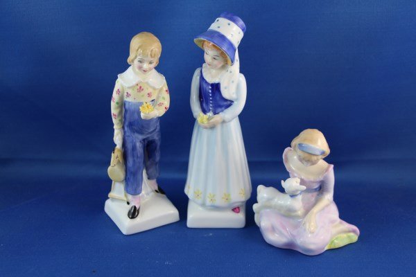 FOUR SMALL ROYAL DOULTON FIGURINES: "TOM" HN 2864, "MARY HAD A LITTLE LAMB" HN 2048, "LUCY" HN 2863