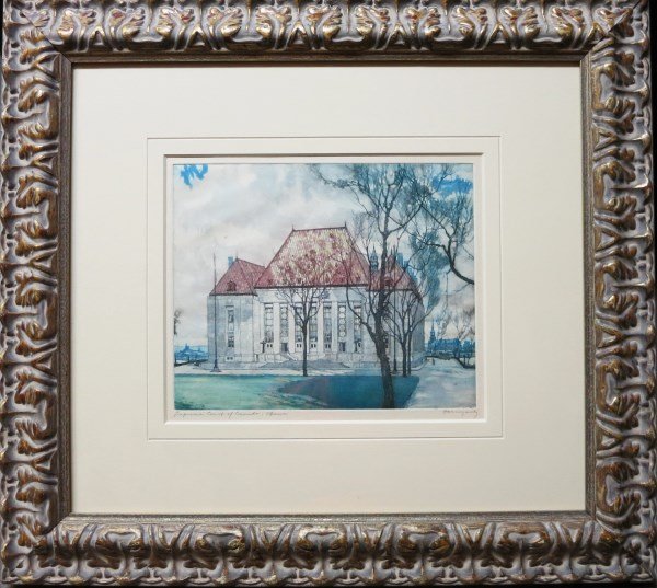ETCHING AQUATINT - NICHOLAS HORNYANSKY: CANADIAN (1896-1965) "THE SUPREME COURT OTTAWA" 8" X 9"