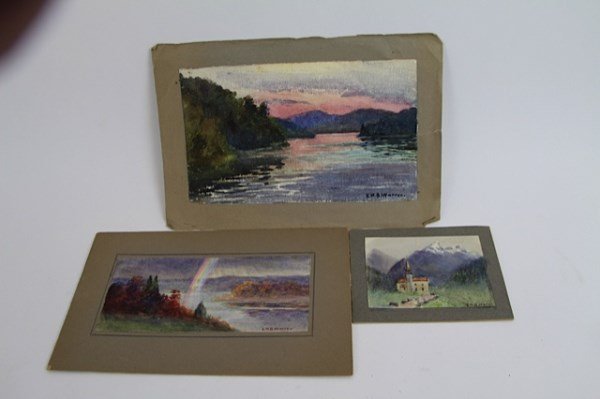 THREE WATERCOLOURS - E.M.B. WARREN: ENGLISH/CANADIAN, TWO LOCAL OTTAWA SCENES, ONE SWISS SCENE 6" X 10", 4" X 8" AND 3.5" X 4.5"