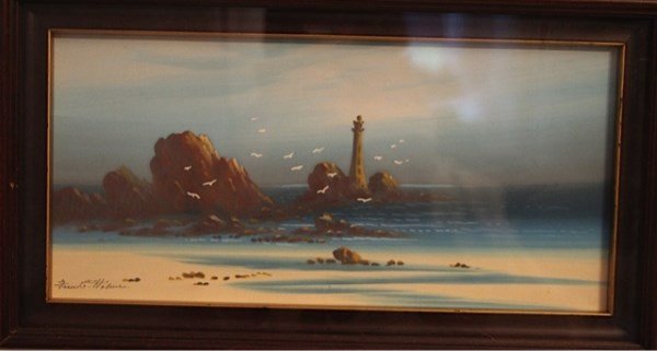 WATERCOLOUR - FRANK HOLMES: AMERICAN 20TH CENTURY, SHORELINE SCENE 5" X 11"