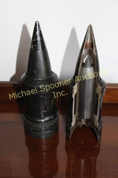 WWII ANTI TANK EXPLOSION PROJECTILES BOOKENDS: MARKED APOS/TQF 17 POP X48111503 AEXP/A17-18 9.75" H