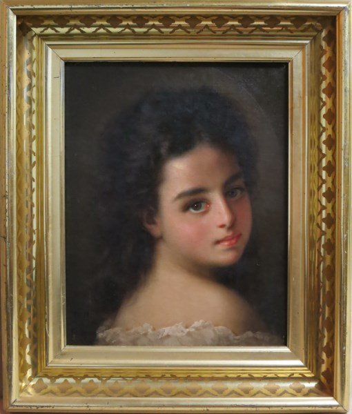 O/C - MIKHAIL VASILIEVICH BRYANSKY: RUSSIAN (1830-1908), "PORTRAIT OF A YOUNG GIRL" SIGNED IN CYRILLIC, DATED 1871 13" X 17"