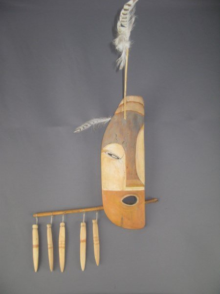 INGALIK YUKON INUIT ESKIMO SHAMAN DANCE MASK: CEREMONIAL, FIRST HALF 20TH CENTURY WRITING EN VERSO INSCRIBED BY PREVIOUS OWNER 13" X 16"
