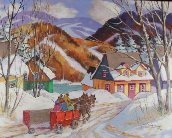 CLAUDE LANGEVIN - OIL ON CANVAS: CANADIAN (1942-?) "HOME COMING" 24 X 30 in/61 X 76 cm