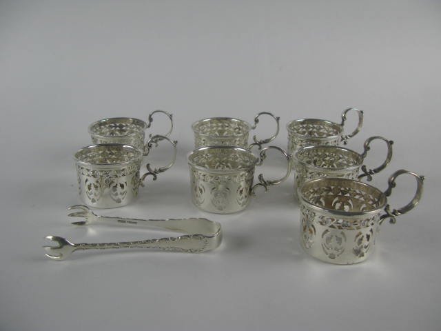 7 STERLING GLASS COFFEE CUP HOLDER+ SUGAR NIPS (1 of 3)