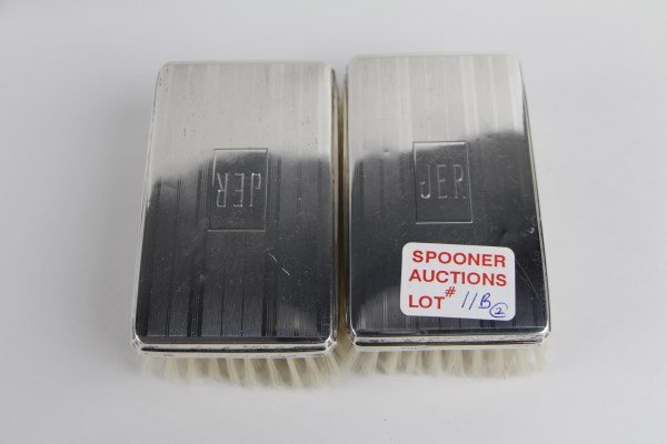 TWO STERLING RECTANGULAR BRUSHES: MONOGRAMMED