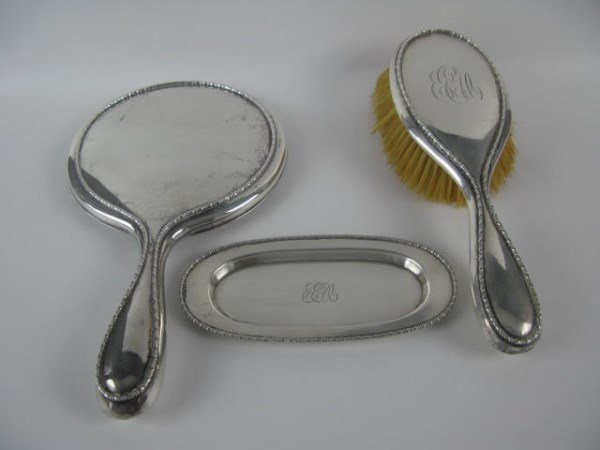 BIRKS STERLING MIRROR, BRUSH AND OBLONG TRAY SET (1 of 3)