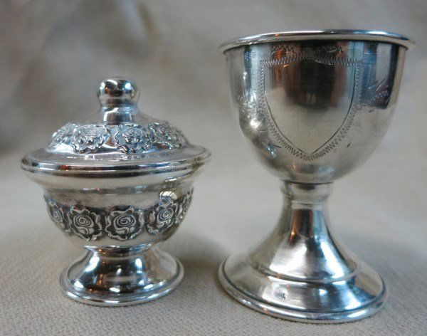 JUDAICA STERLING COVERED CONTAINER W/ TONGS + CUP (1 of 3)