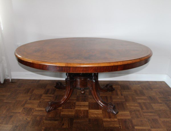 ENGLISH VICTORIAN BURL WALNUT LOO TABLE (1 of 2)