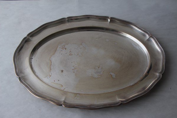 OVAL SILVER TRAY WITH SERPENTINE BORDER (1 of 2)