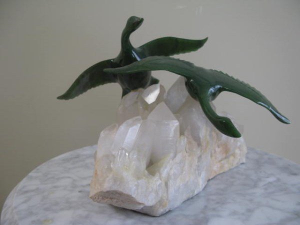 LYLE SOPEL - NEPHRITE CARVING OF GEESE IN FLIGHT (1 of 4)